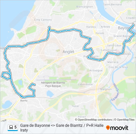 Plan de la ligne 5 de bus