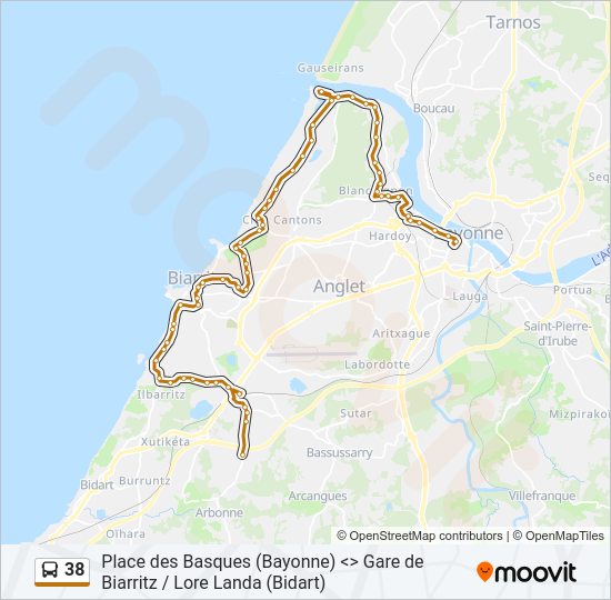 Plan de la ligne 38 de bus