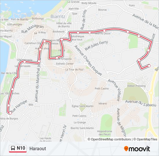 Mapa de N10 de autobús