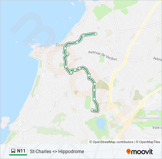 Mapa de N11 de autobús