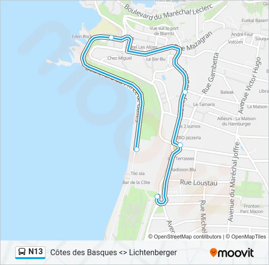 N13 Bus Line Map