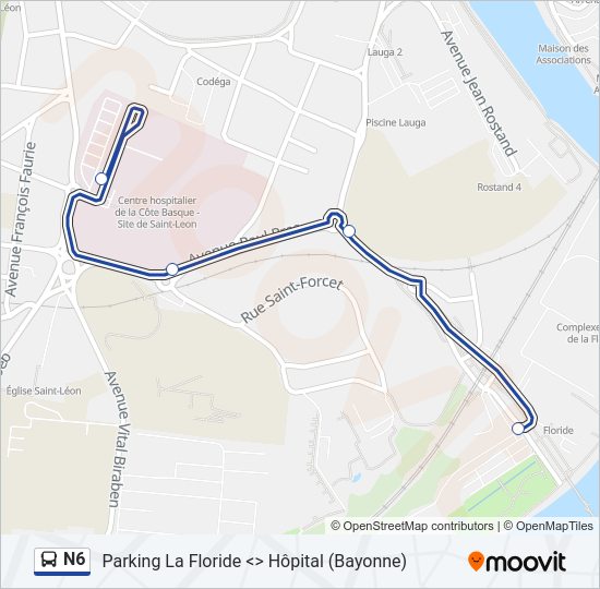 Plan de la ligne N6 de bus