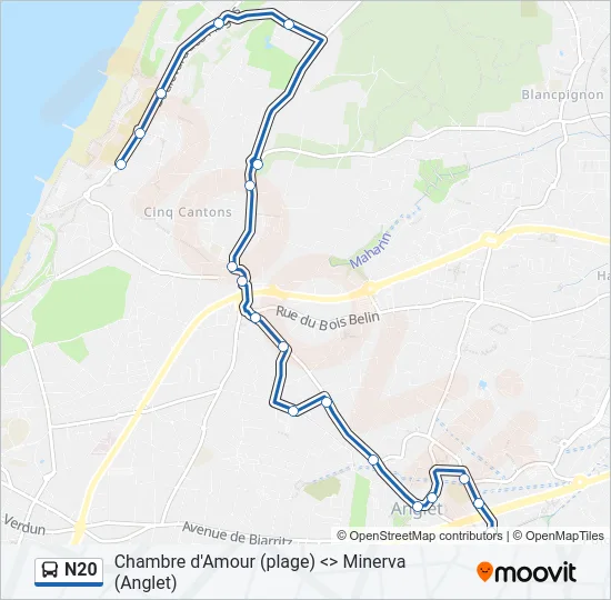 N20 Bus Line Map