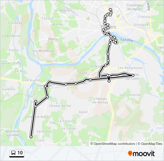 Plan de la ligne 10 de bus