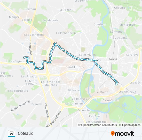 Plan de la ligne B de bus