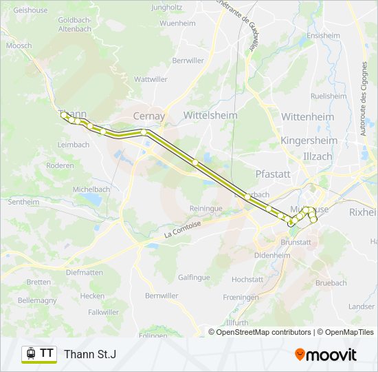 Plan de la ligne TT de tram