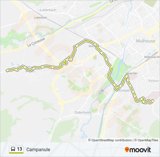 Plan de la ligne 13 de bus