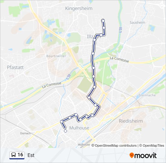 Plan de la ligne 16 de bus