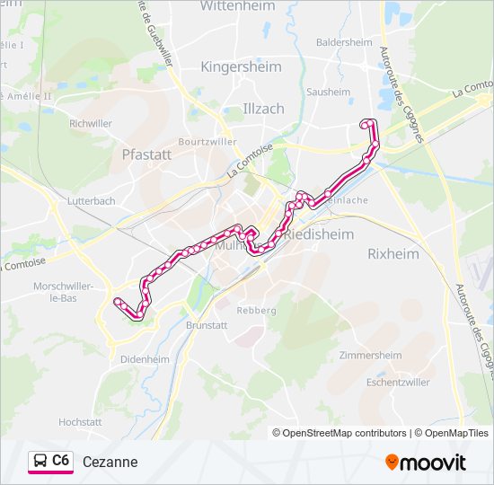 Plan de la ligne C6 de bus