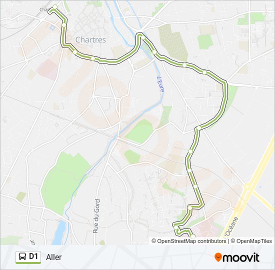 Plan de la ligne D1 de bus