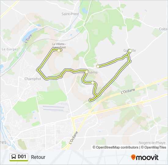 Plan de la ligne D01 de bus