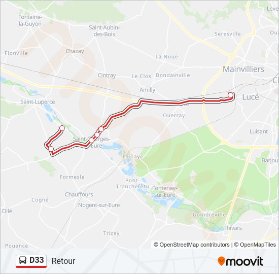 Plan de la ligne D33 de bus