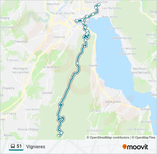 Plan de la ligne S1 de bus