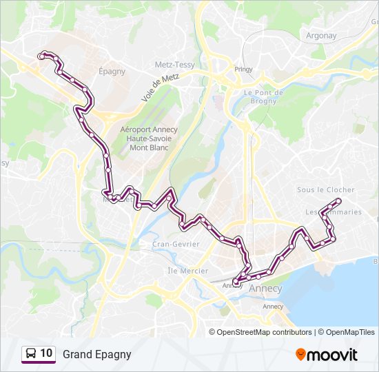 Plan de la ligne 10 de bus