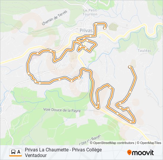 Plan de la ligne A de bus