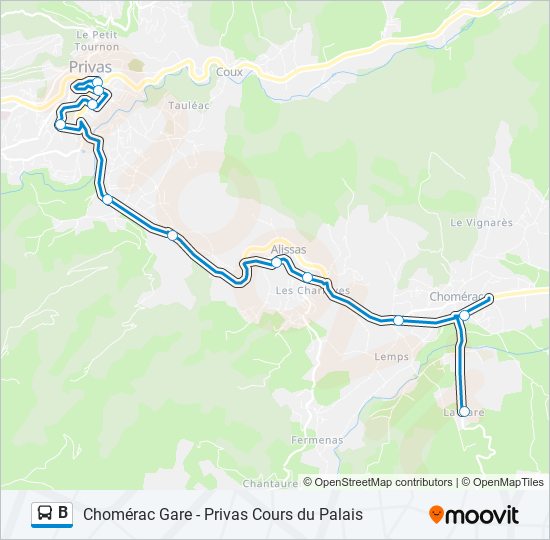 Plan de la ligne B de bus