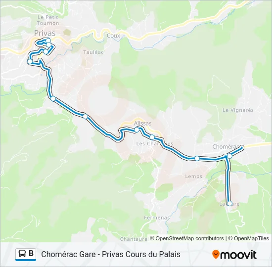 Plan de la ligne B de bus