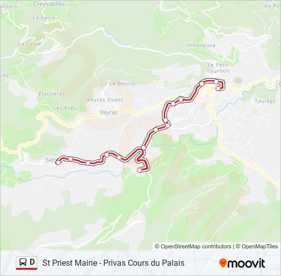 Plan de la ligne D de bus