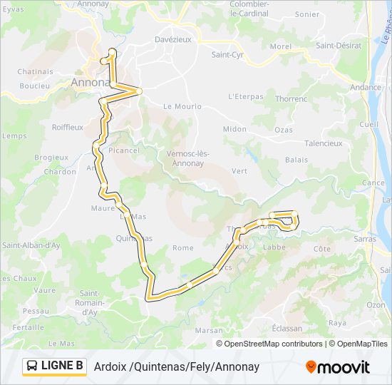 Plan de la ligne LIGNE B de bus