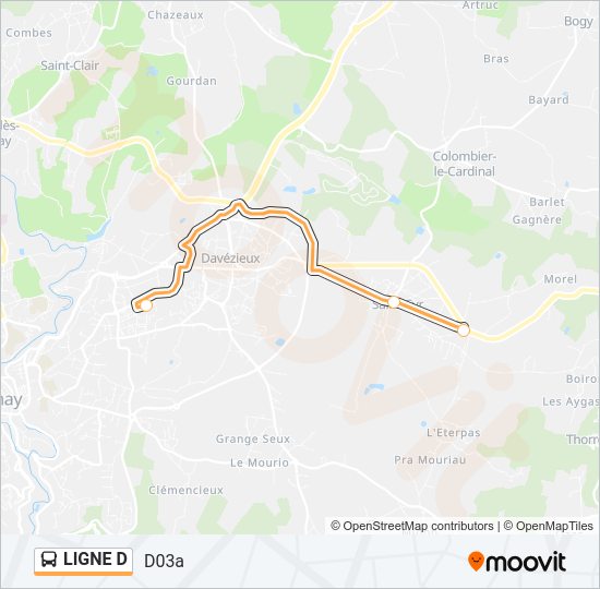 Plan de la ligne LIGNE D de bus