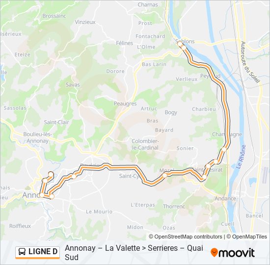 Plan de la ligne LIGNE D de bus