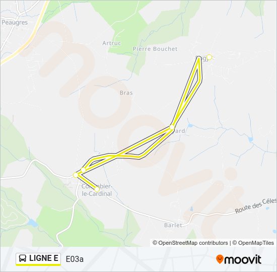 Plan de la ligne LIGNE E de bus