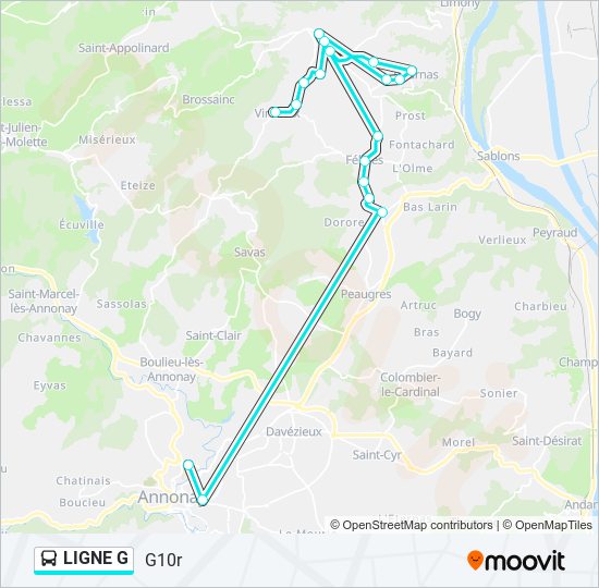 Plan de la ligne LIGNE G de bus