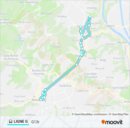 Plan de la ligne LIGNE G de bus
