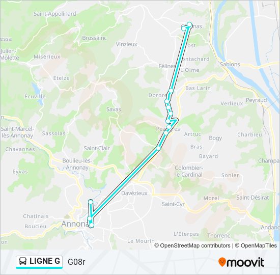 LIGNE G bus Line Map