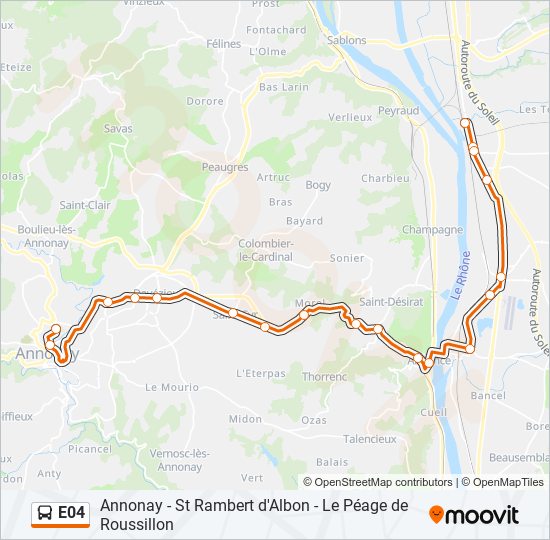 Plan de la ligne E04 de bus