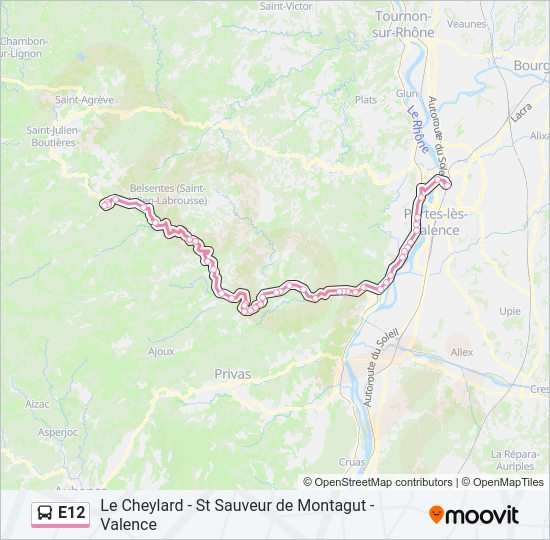 Plan de la ligne E12 de bus