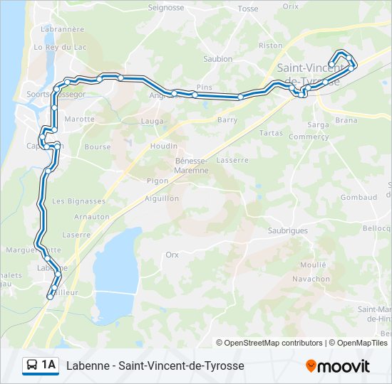 Plan de la ligne 1A de bus