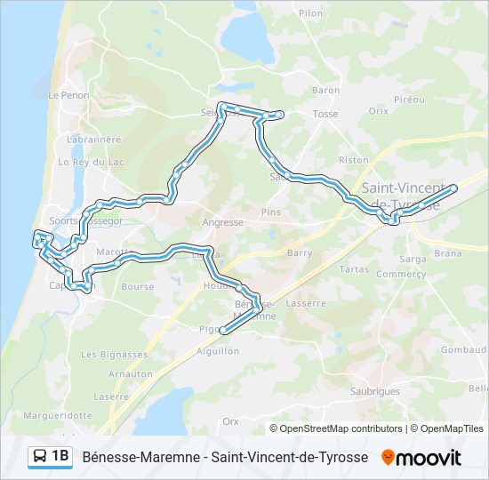 Plan de la ligne 1B de bus