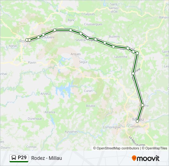 Plan de la ligne P29 de bus