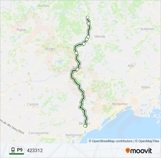 Plan de la ligne P9 de train