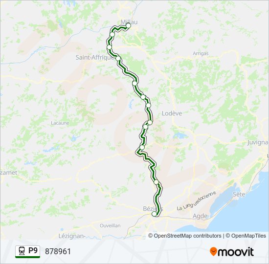 Plan de la ligne P9 de train