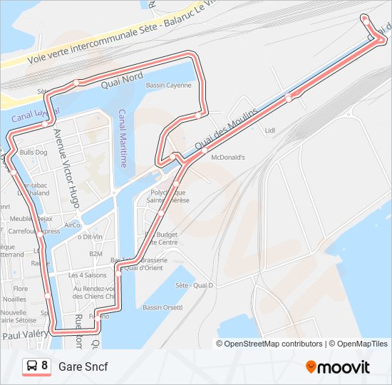 Plan de la ligne 8 de bus