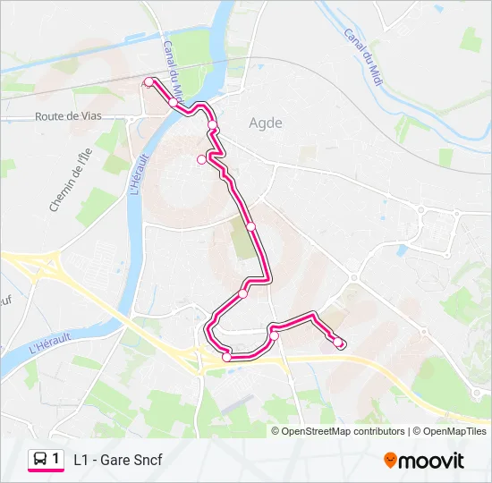 Plan de la ligne 1 de bus