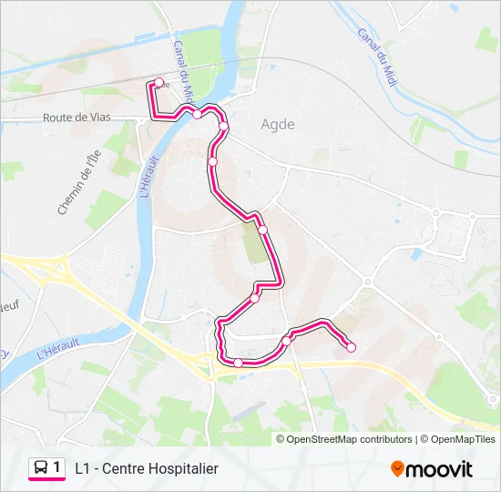 Plan de la ligne 1 de bus