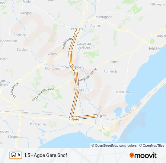 Plan de la ligne 5 de bus