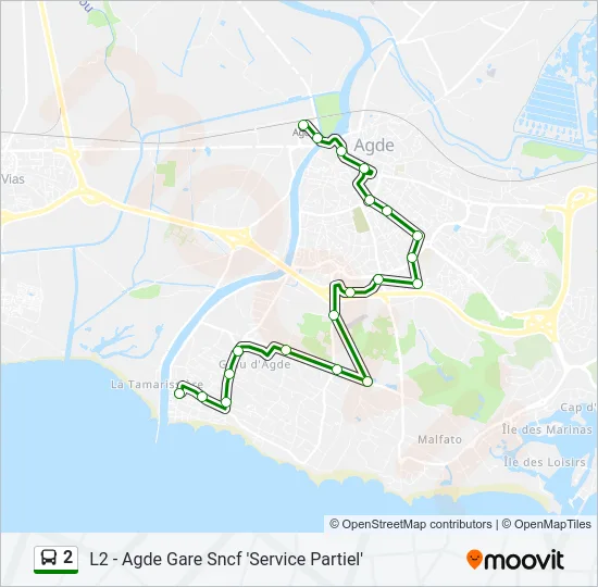 Plan de la ligne 2 de bus