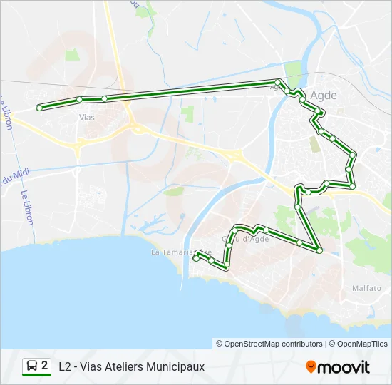 Plan de la ligne 2 de bus