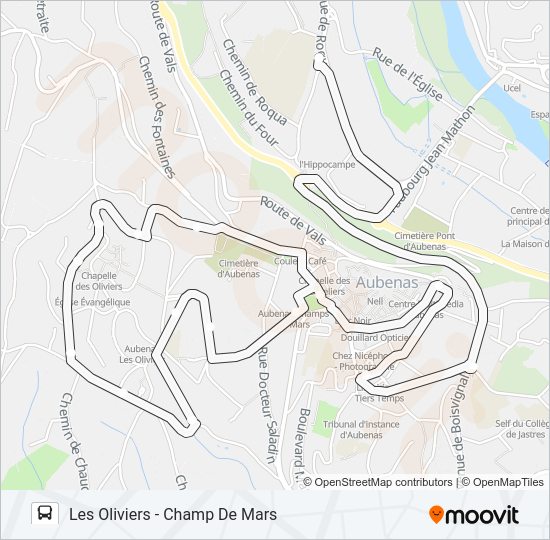 Plan de la ligne 01EX de bus