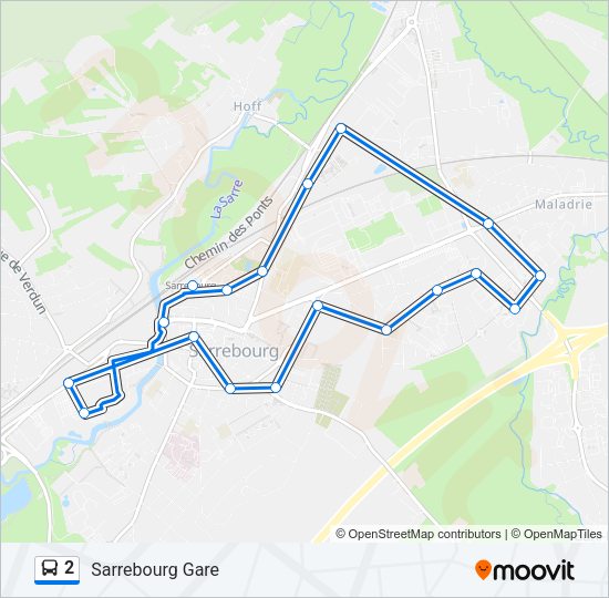 Plan de la ligne 2 de bus