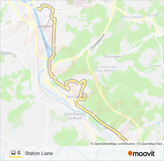 Plan de la ligne G de bus