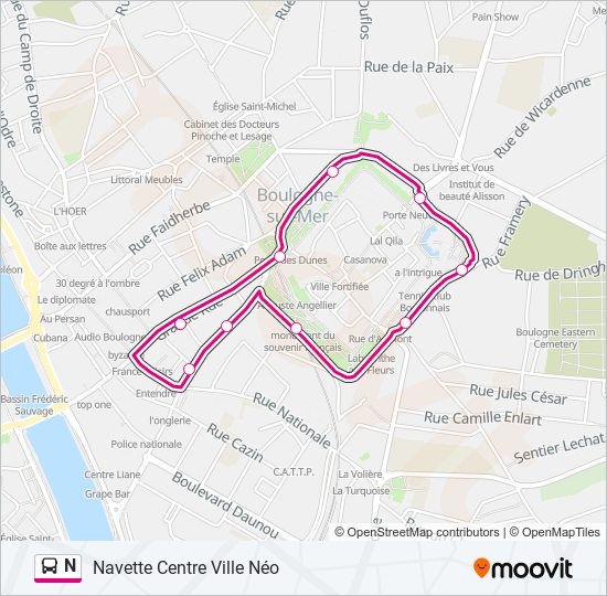 Plan de la ligne N de bus