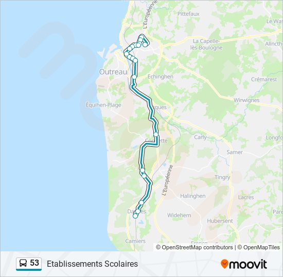 Plan de la ligne 53 de bus