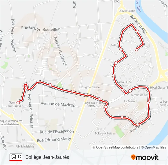 Plan de la ligne C de bus