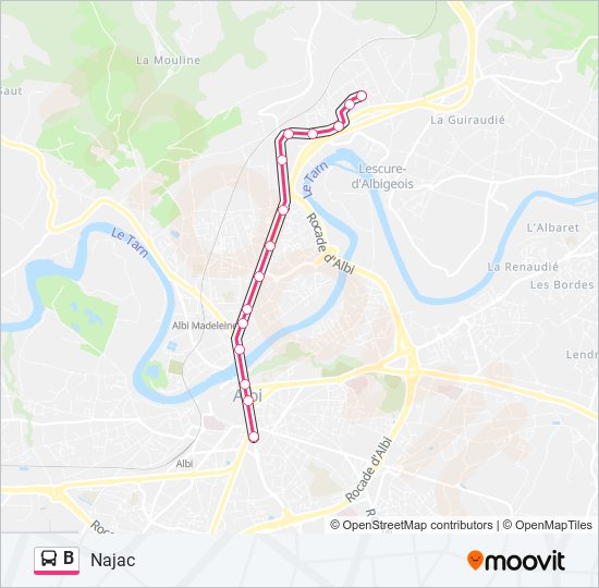 Plan de la ligne B de bus