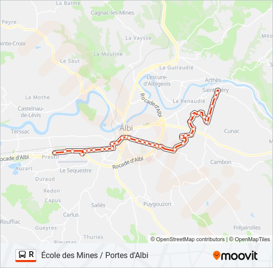 Plan de la ligne R de bus